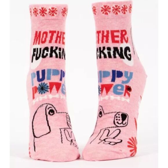 Blue Q Womens Cotton Ankle Socks Puppy Power Pink - Picture 1 of 11